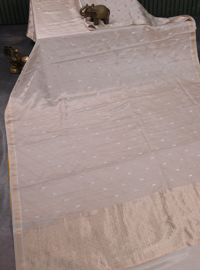 Beige - Mustard Yellow Banarasi Mushru Silk Saree