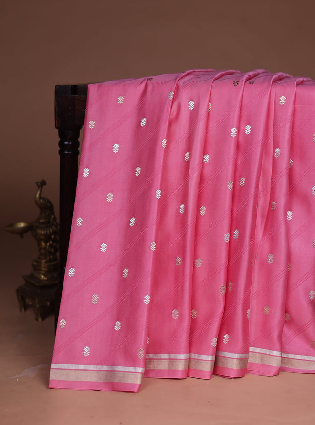 Peach Pink Banarasi Mushru Silk Saree