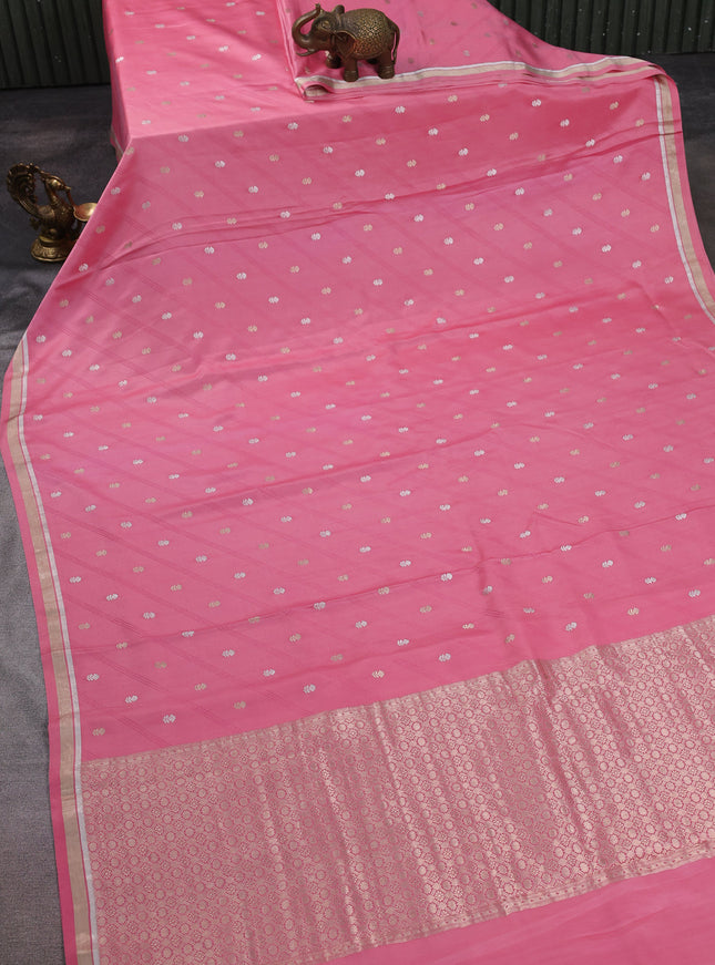 Peach Pink Banarasi Mushru Silk Saree