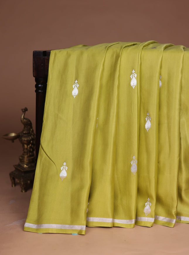 Lime Green Banarasi Mushru Silk Saree