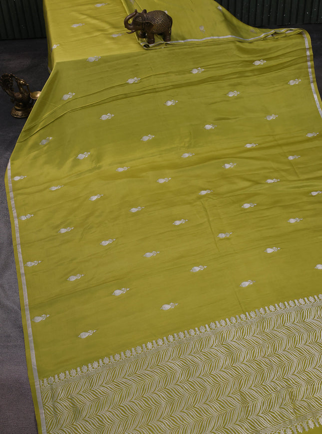 Lime Green Banarasi Mushru Silk Saree