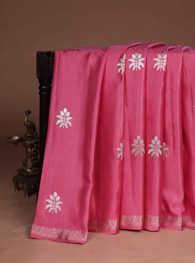 Peach Banarasi Mushru Silk Saree