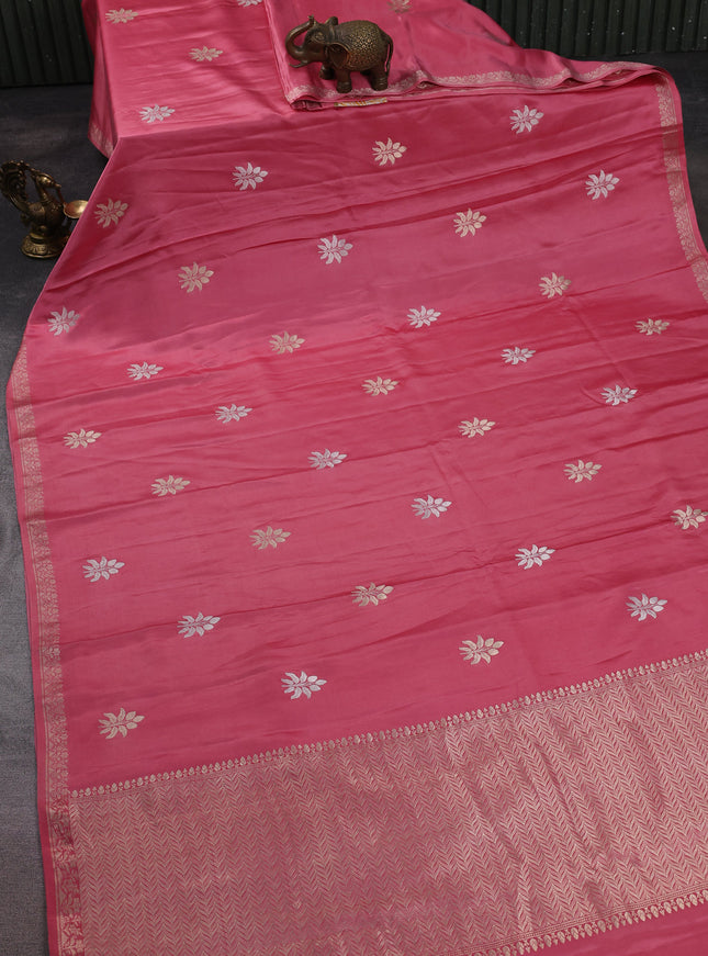 Peach Banarasi Mushru Silk Saree