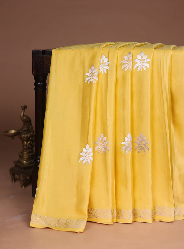 Yellow Banarasi Mushru Silk Saree