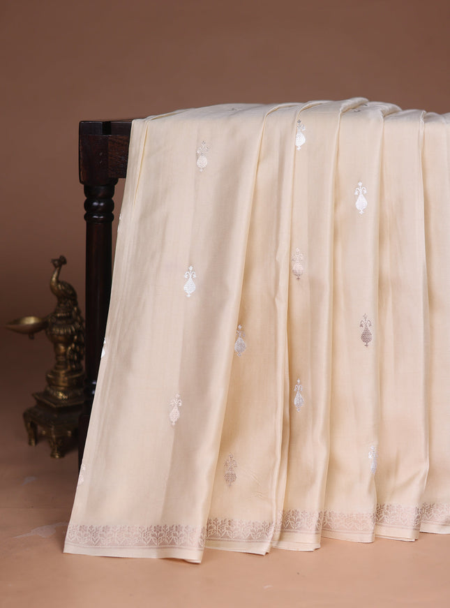 Cream Banarasi Mushru Silk Saree