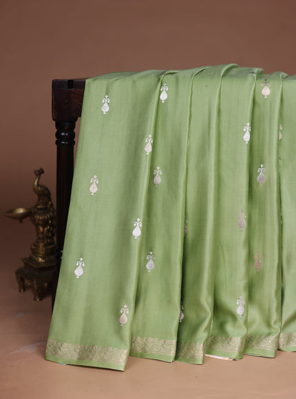 Pista Green Banarasi Mushru Silk Saree