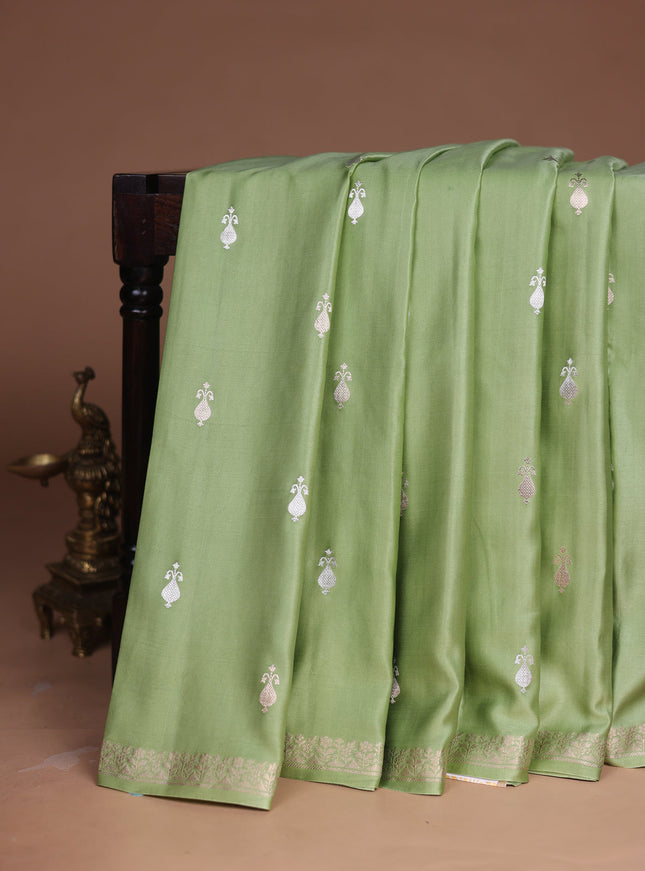 Pista Green Banarasi Mushru Silk Saree