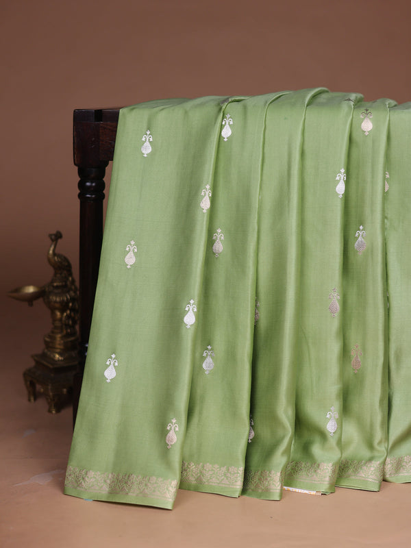 Pista Green Banarasi Mushru Silk Saree