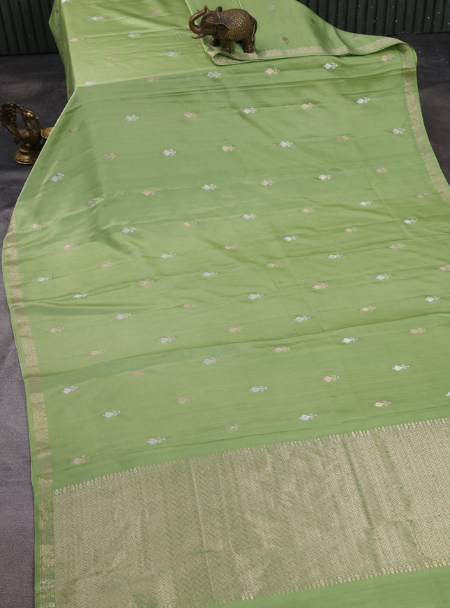 Pista Green Banarasi Mushru Silk Saree