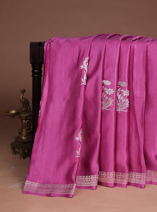 Mauve Pink Banarasi Mushru Silk Saree