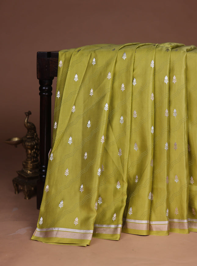 Lime Yellow Banarasi Mushru Silk Saree