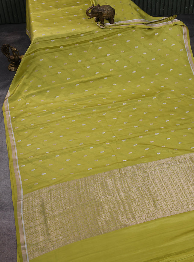 Lime Yellow Banarasi Mushru Silk Saree