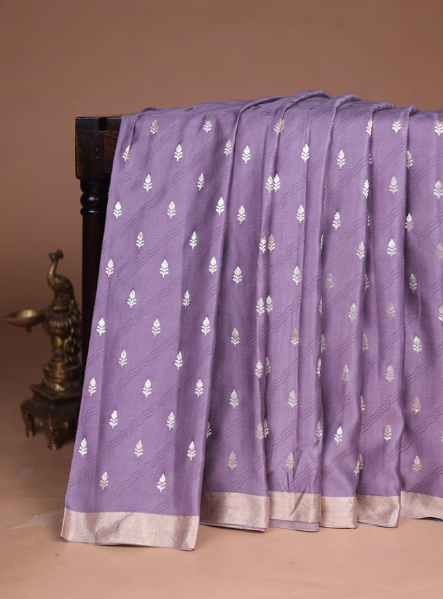 Pastel Lavender Banarasi Mushru Silk Saree
