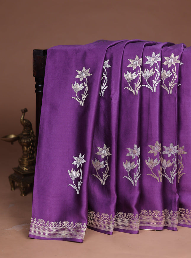 Lavender Banarasi Mushru Silk Saree