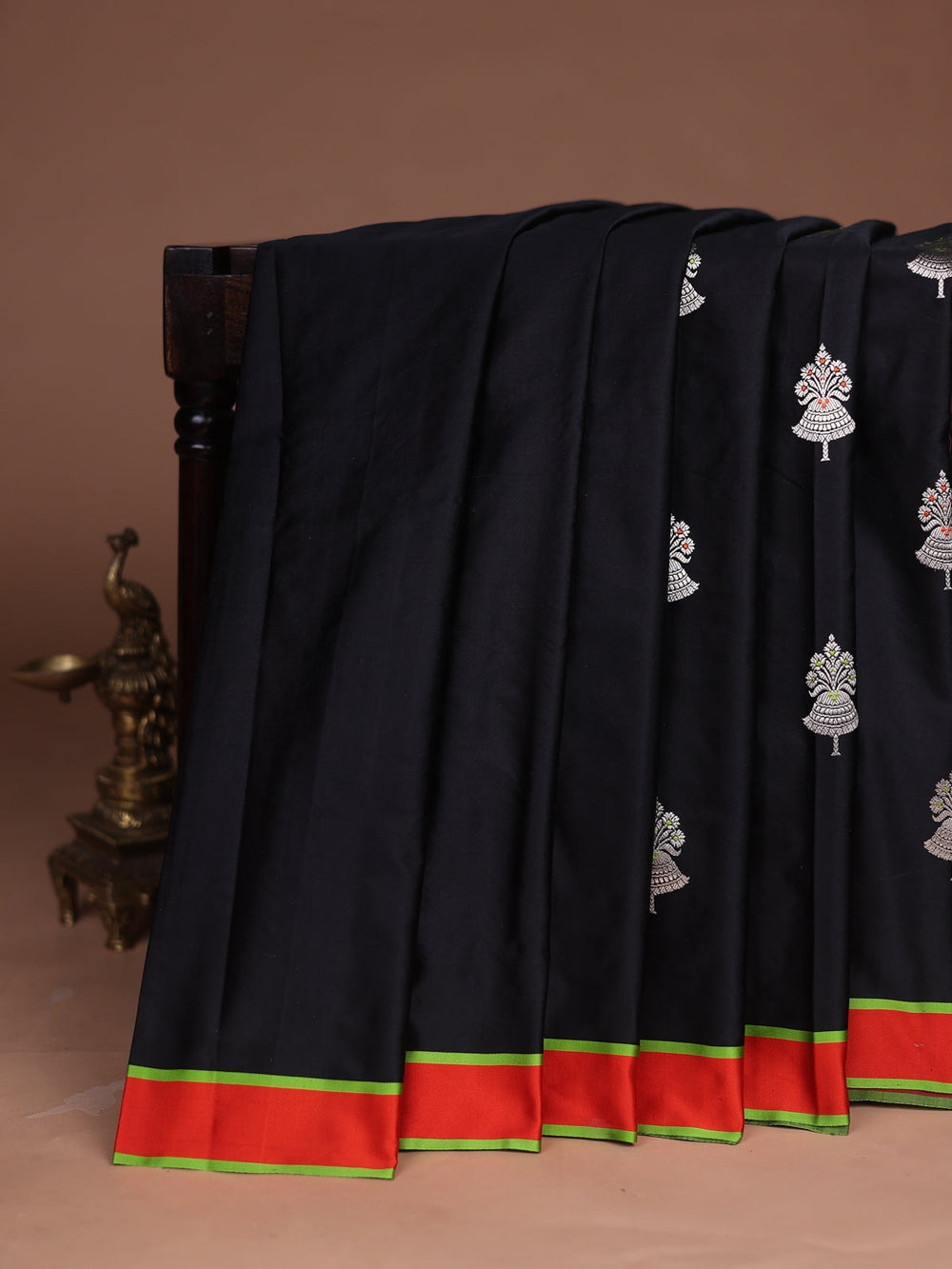 Black - Red Banarasi Mushru Silk Saree