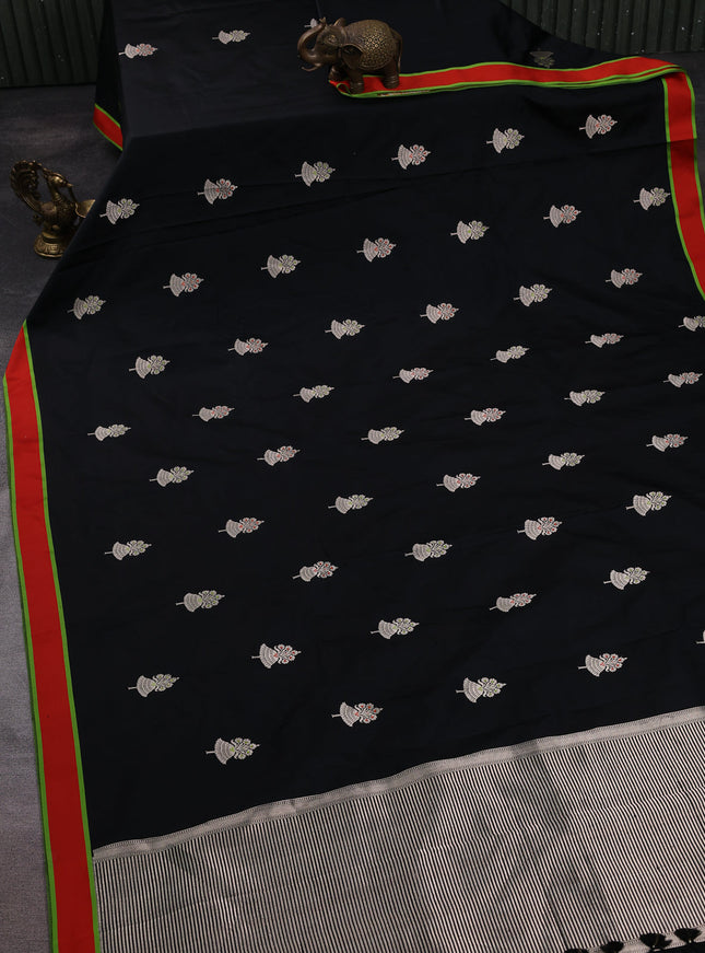 Black - Red Banarasi Mushru Silk Saree
