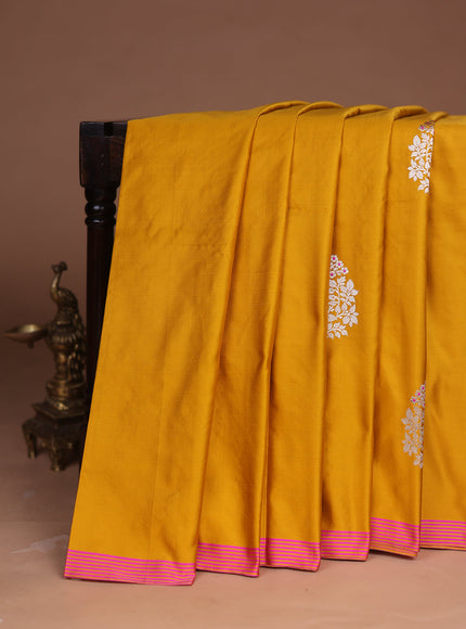 Mustard Yellow Banarasi Mushru Silk Saree