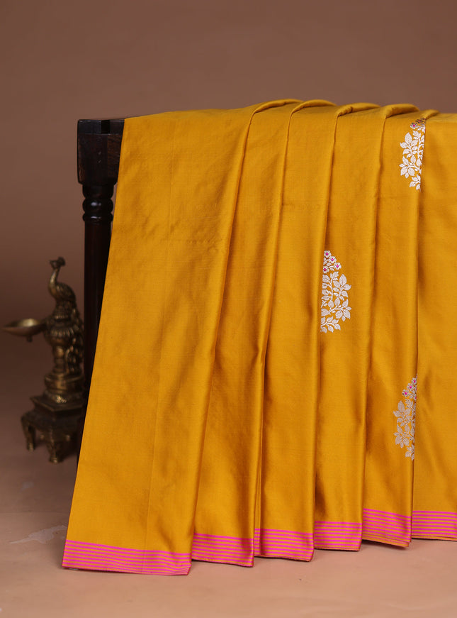 Mustard Yellow Banarasi Mushru Silk Saree