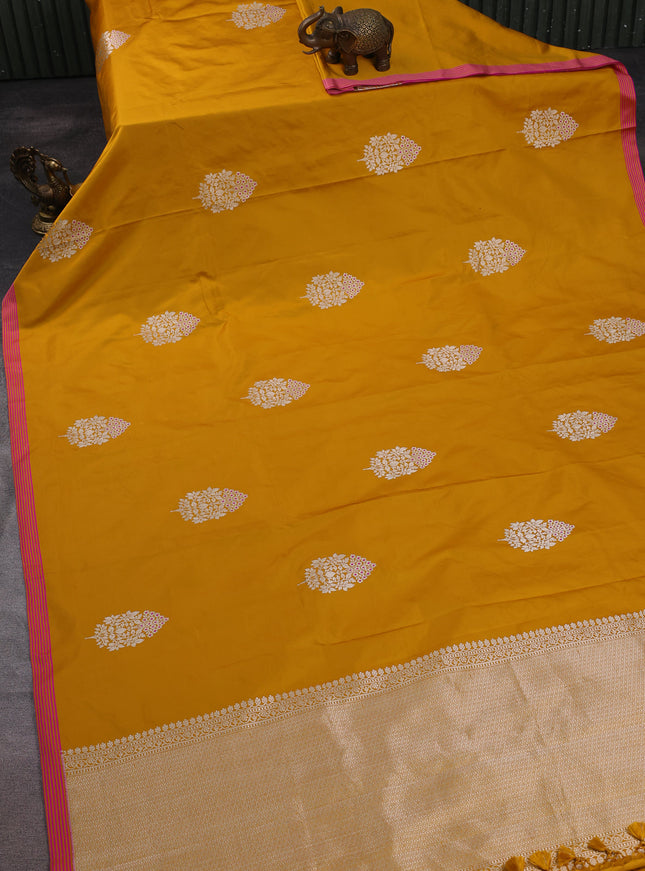 Mustard Yellow Banarasi Mushru Silk Saree