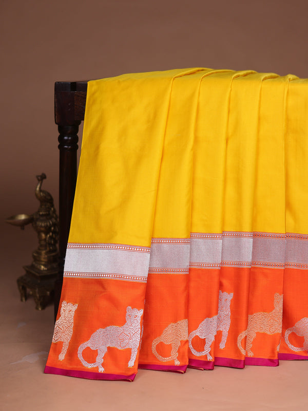 Yellow - Orange Banarasi Mushru Silk Saree