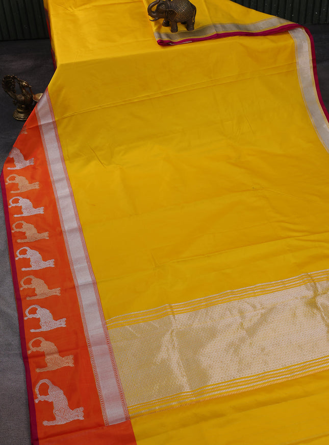 Yellow - Orange Banarasi Mushru Silk Saree