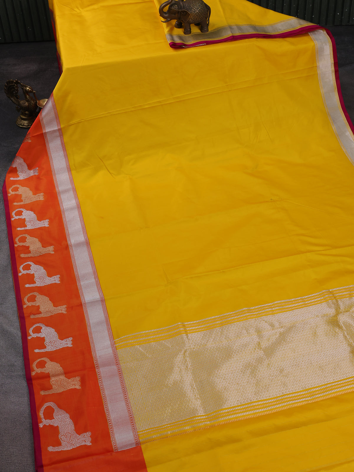 Yellow - Orange Banarasi Mushru Silk Saree