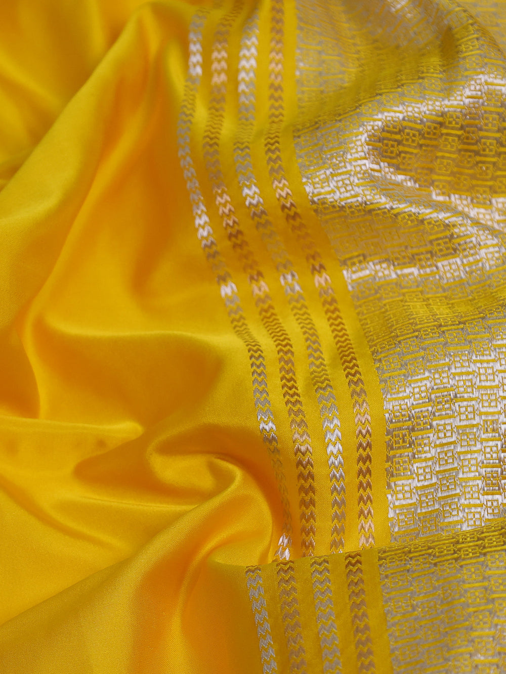 Yellow - Orange Banarasi Mushru Silk Saree
