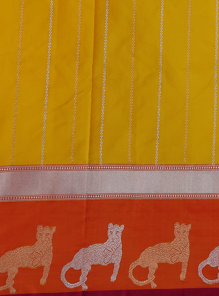 Yellow - Orange Banarasi Mushru Silk Saree