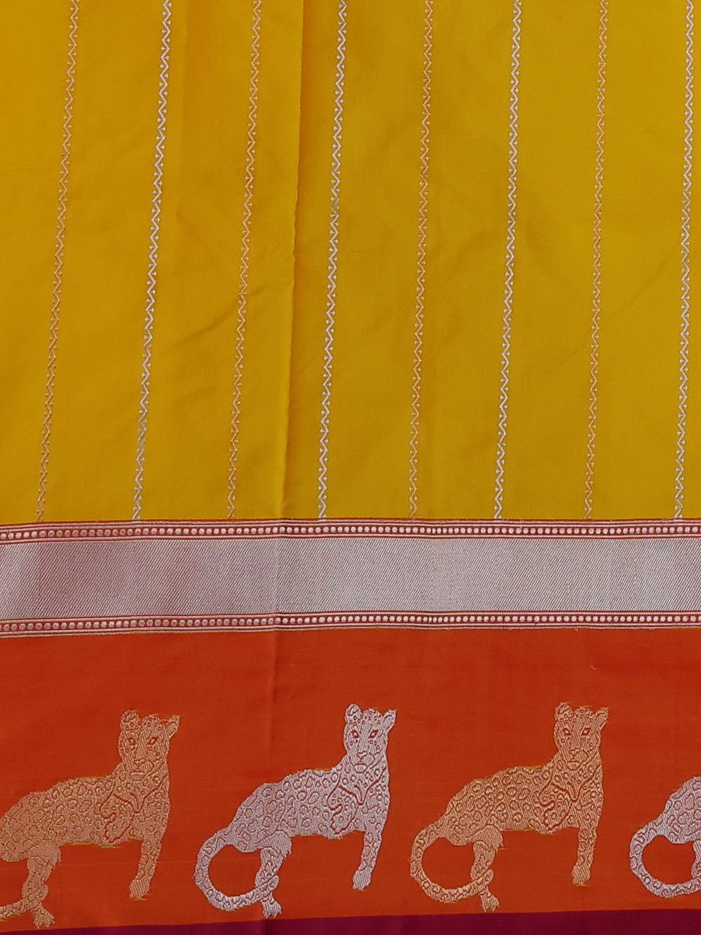 Yellow - Orange Banarasi Mushru Silk Saree