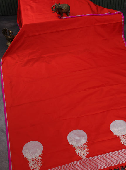 Red - Pink Banarasi Mushru Silk Saree