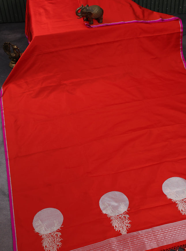 Red - Pink Banarasi Mushru Silk Saree