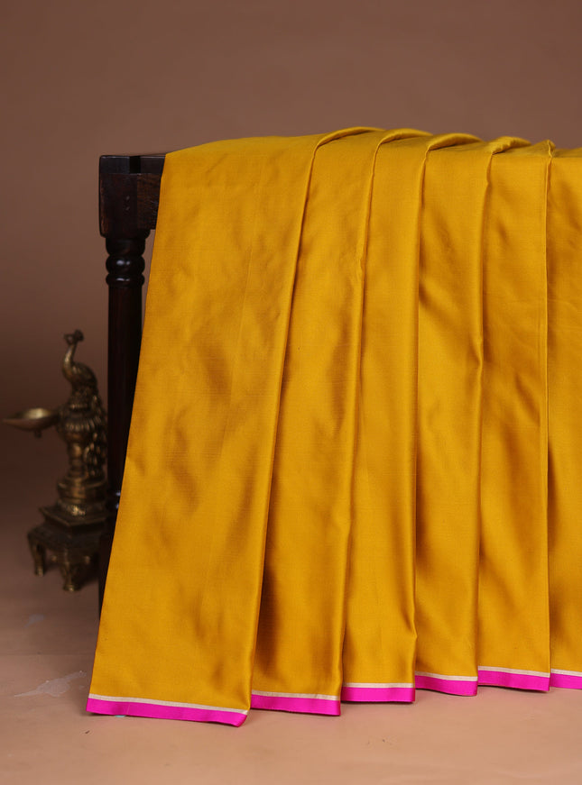 Mango Yellow - Pink Banarasi Mushru Silk Saree