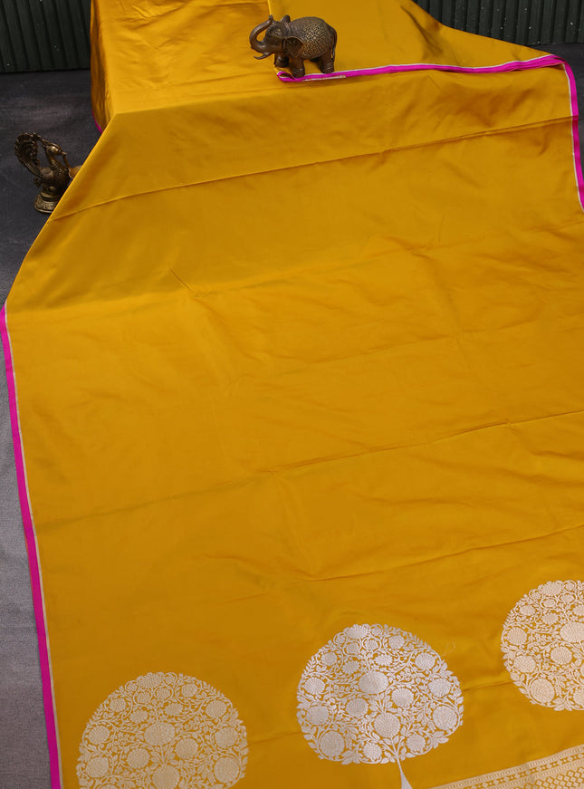 Mango Yellow - Pink Banarasi Mushru Silk Saree