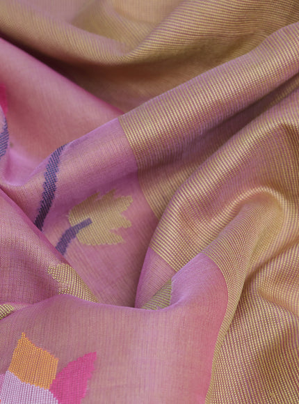 Light Pink- Lime Yellow Banarasi Dhakai Kora Silk Saree
