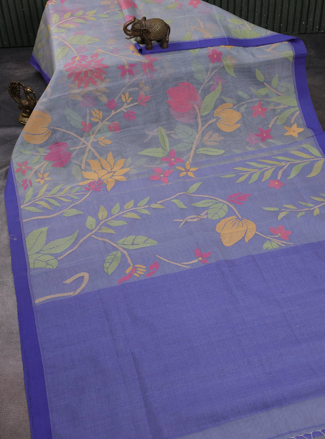 Grey -Blue Banarasi Dhakai Kora Silk Saree