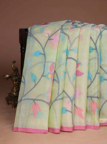 Pista Green - Gazri Pink Banarasi Dhakai Kora Silk Saree