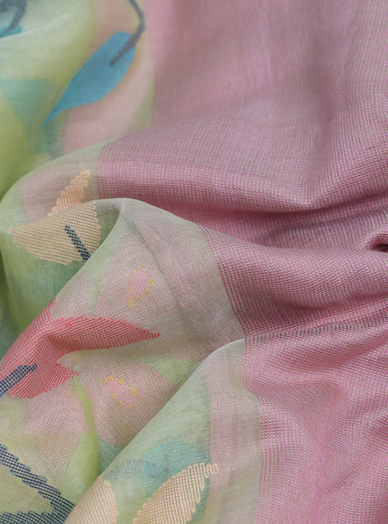 Pista Green - Gazri Pink Banarasi Dhakai Kora Silk Saree