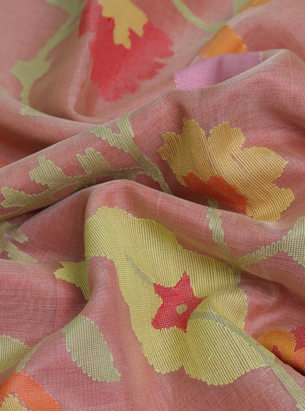 Beige - Red Banarasi Dhakai Kora Silk Saree