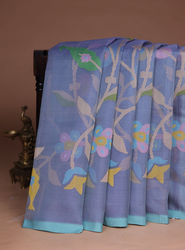 Grey - Firozi Banarasi Dhakai Kora Silk Saree