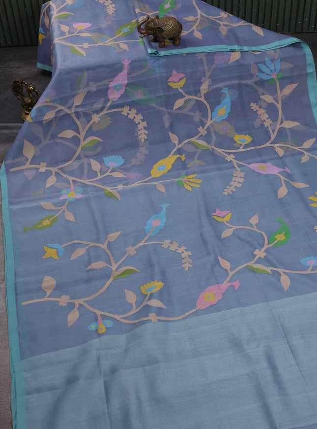 Grey - Firozi Banarasi Dhakai Kora Silk Saree