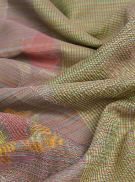 Beige- Lime Green Banarasi Dhakai Kora Silk Saree