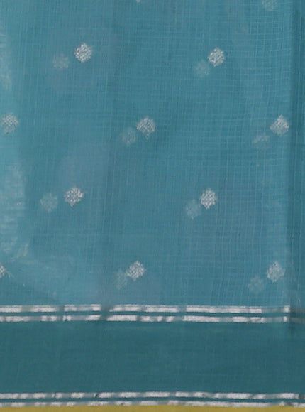 Teal Blue - Yellow Kota Cotton Real Zari Saree