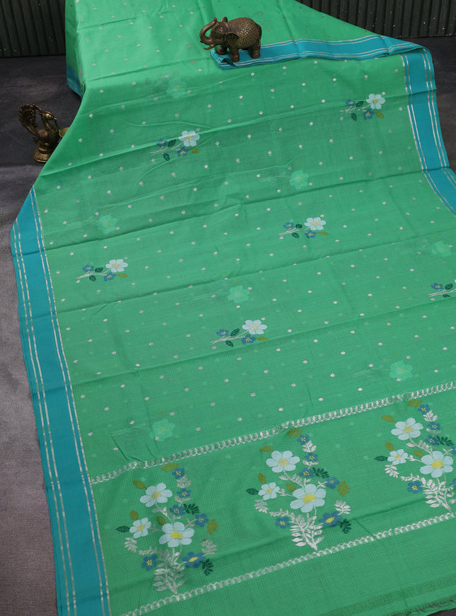 Green - Teal Green Kota Cotton Real Zari Saree