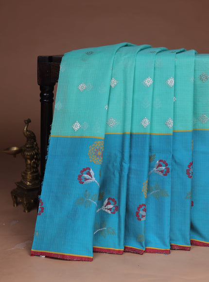 Teal Blue - Turquoise Blue Kota Cotton Real Zari Saree