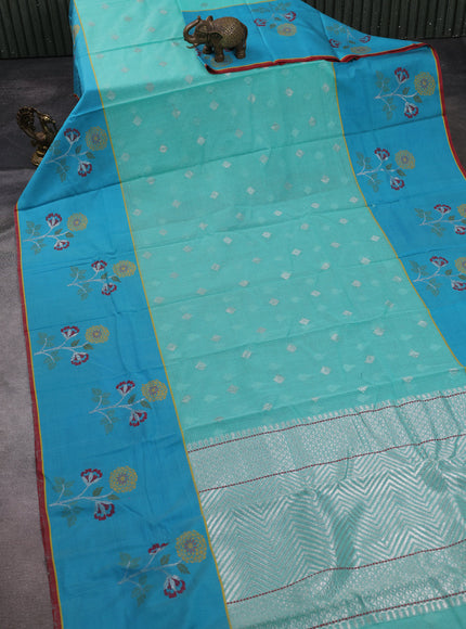Teal Blue - Turquoise Blue Kota Cotton Real Zari Saree
