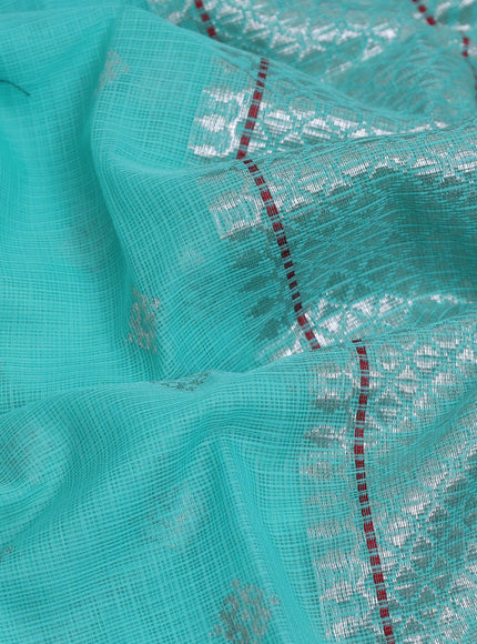 Teal Blue - Turquoise Blue Kota Cotton Real Zari Saree
