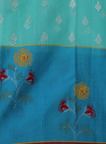 Teal Blue - Turquoise Blue Kota Cotton Real Zari Saree