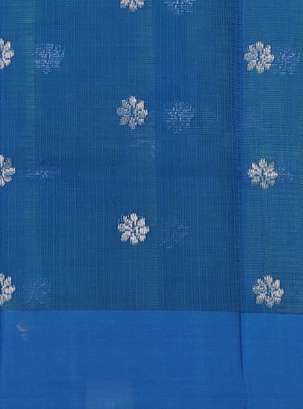 Parrot Green - Blue Kota Cotton Real Zari Saree