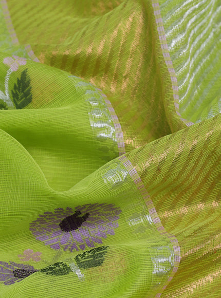 Fluorescent Green -Light Pink Kota Cotton Real Zari Saree