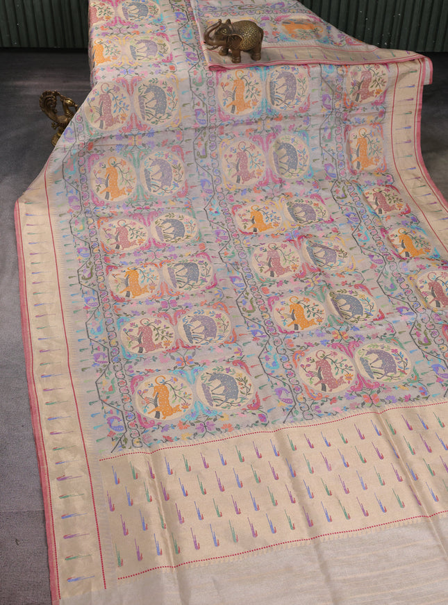 Off White Banarasi Tissue Silk Saree